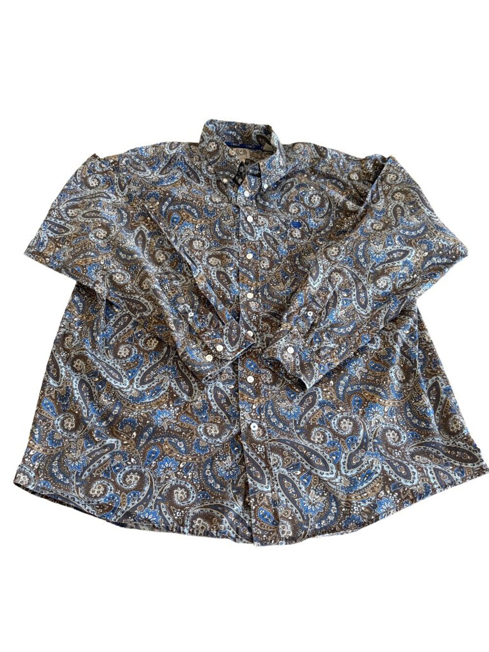Cinch Men's Large Blue and Brown Paisley Long Sleeve Button Down Shirt